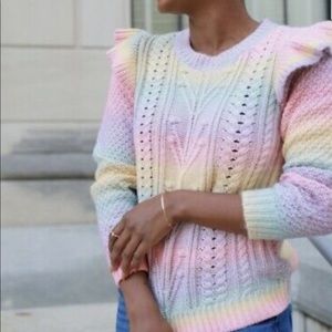 LOFT Spacedye Ruffle Sleeve Sweater